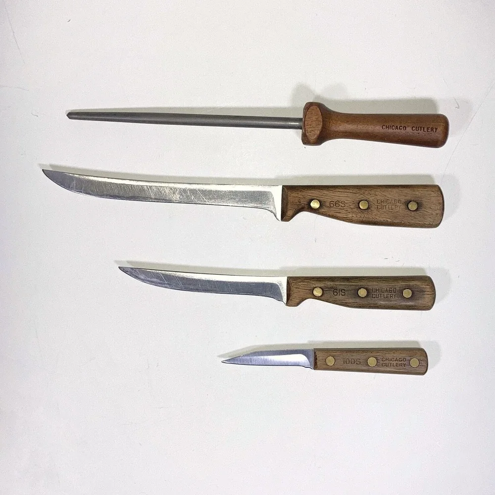 VTG Chicago Cutlery 4 Slot Knife Storage Block 66S, 61S, 100S & Sharpening Steel